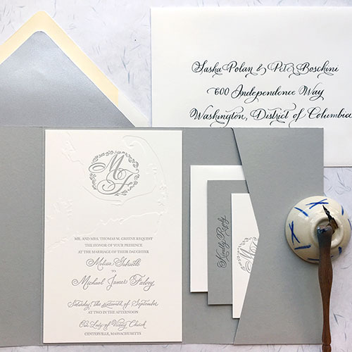 image of gray letterpress invite